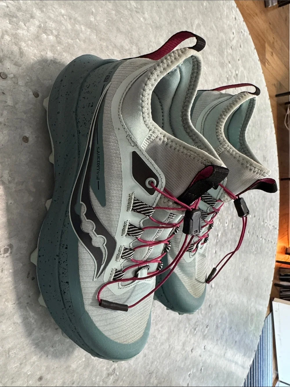 Saucony Mint Green Trail Runners with Pink Laces